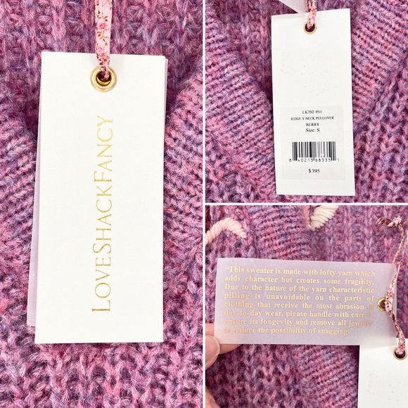 NWT LoveShackFancy Chunky Ridge Sweater with Floral Embroidery in Berry Size SM - Picture 5 of 15
